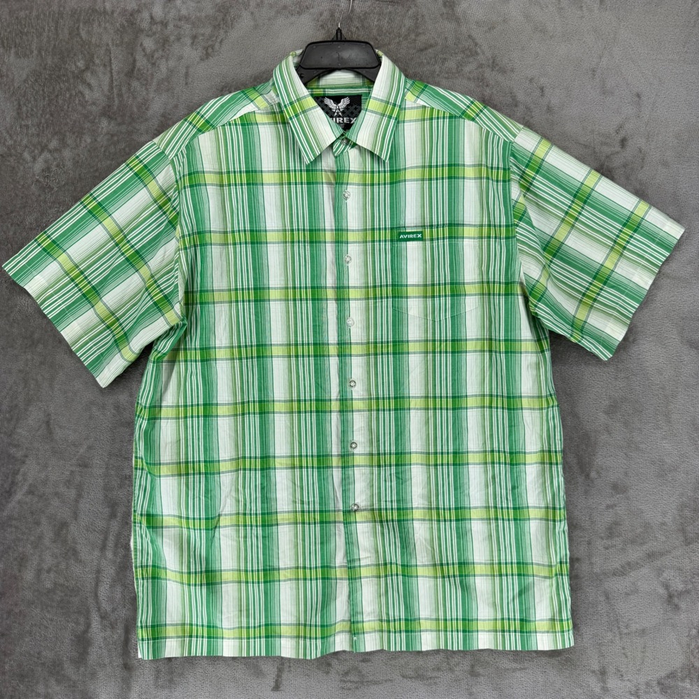 Avirex Mens XXL Green Plaid Short Sleeve Button Down Shirt Casual Streetwear